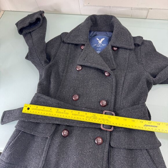 American Eagle Pea Coat Women's Medium M Peacoat Belted Charcoal Gray Wool - Picture 6 of 9